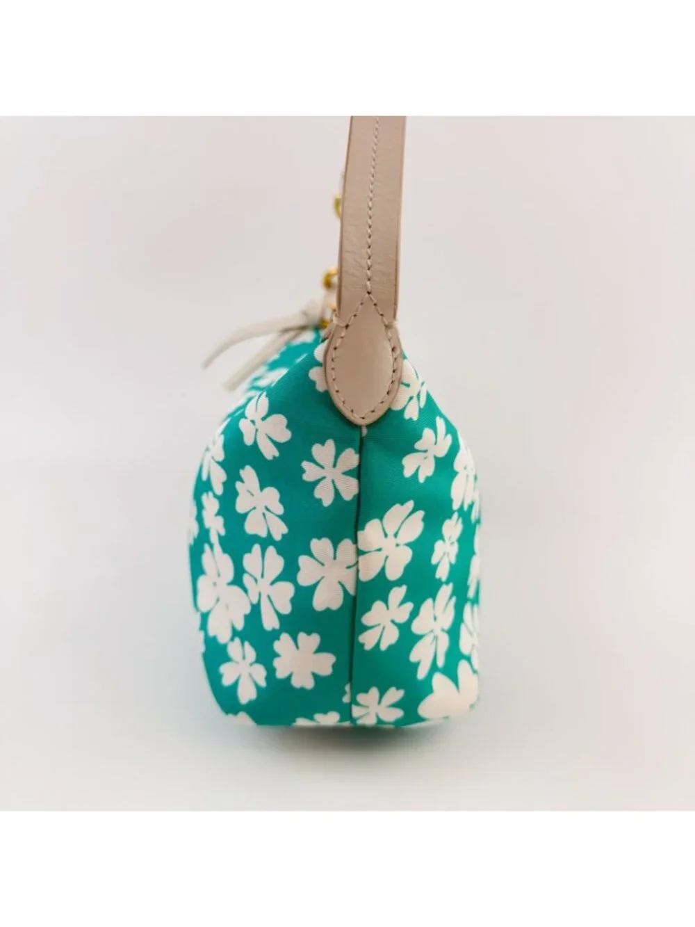 Miu Miu Spirit Floral Re-Nylon Handbag Pouch Nylon Leather Green White Gold